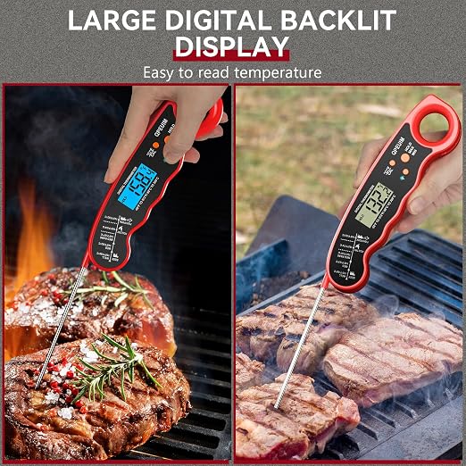 QPEUIM Meat Thermometer Digital Instant Read Thermometer Waterproof Food Thermometer with Backlight & Calibration for Grill and Cooking Turkey BBQ