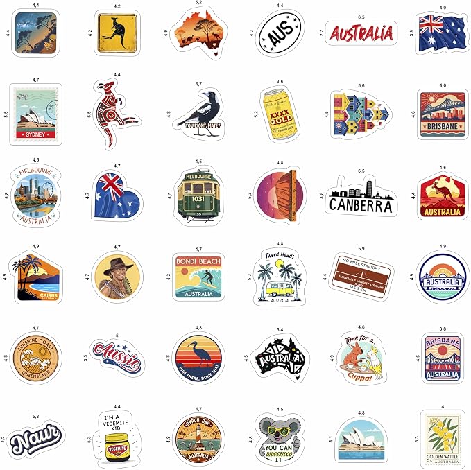 100Pcs Australia Stickers for Luggage, Water Bottle - Australian Stickers and Decals- Australia Party Supplies - Gift for Women & Men