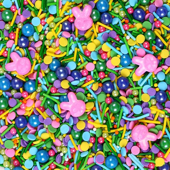 Edible Easter Sprinkles for Cake Decorating, Edible Pink Bunny, Round Sprinkles, Pearl, and Jimmy Spring for Easter Carrot Cupcakes, Cake, Chocolate, Macaron, Cookies(120g/4.23oz)