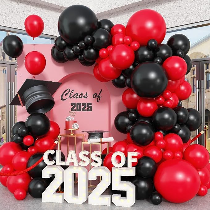 Red and Black Balloon Arch Kit, Black and Red Balloon Garland Kit, Red Black Latex Balloons Different Sizes 18/12/10/5 inch for Wedding Bridal Shower Birthday Bachelorette Graduation Party Decorations