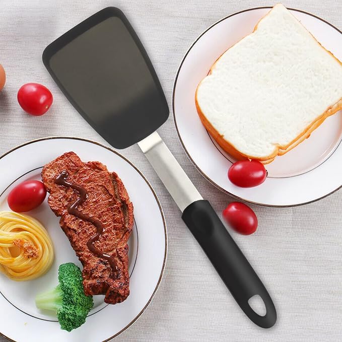 Small Silicone Spatula Turner,BPA-Free Non Scratch Cookware Safe Cooking | Mepple 600°F Heat Resistant Rubber Non-Stick Spatula for Eggs,Burgers,Crepes,Fish Flipping,Steak and More