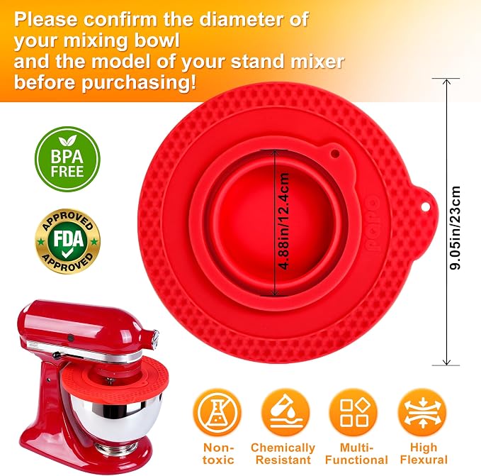 Silicone Mixer Bowl Cover Compatible with KitchenAid 4.5-5 Quart Tilt-Head Stand Mixer, Mixer Bowl Lid to Prevent Spilling of Ingredients