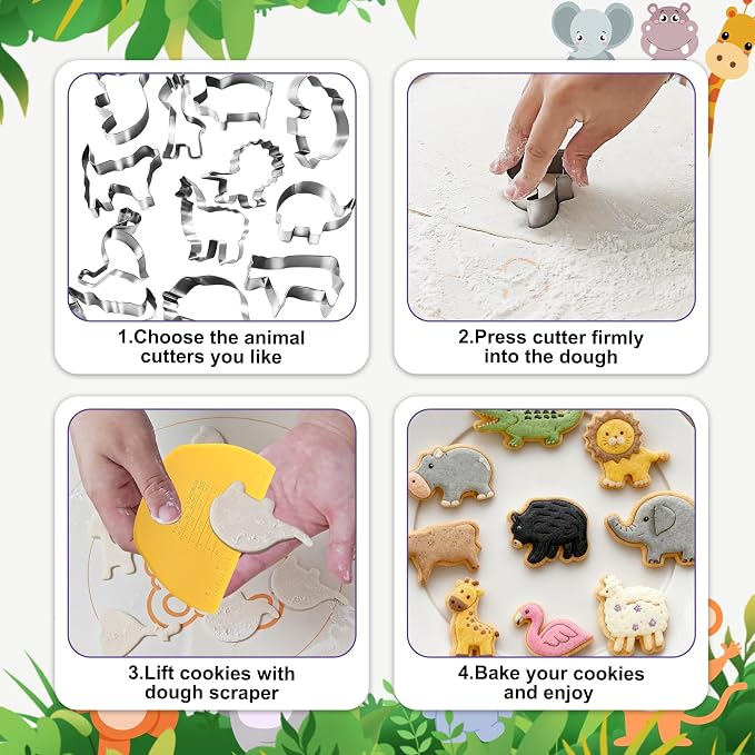 Animal Cookie Cutter Set - 12Pcs Mini Cookie Cutters Variety Pack with Dough Scraper, Stainless Steel Cookie Mold for Biscuits, Fondant, Sandwiches and Pancakes