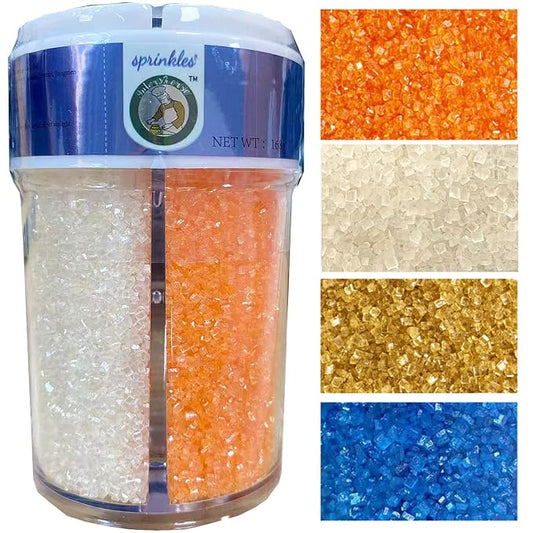 Sentovac 4-Colors Sanding Sugar for Baking Edible Sparkling Coarse Sugar Crystals Sprinkles for Baking Cake Cookie Cupcake Topper Ice Cream Decoration Supplies（Blue Orange Gold White）