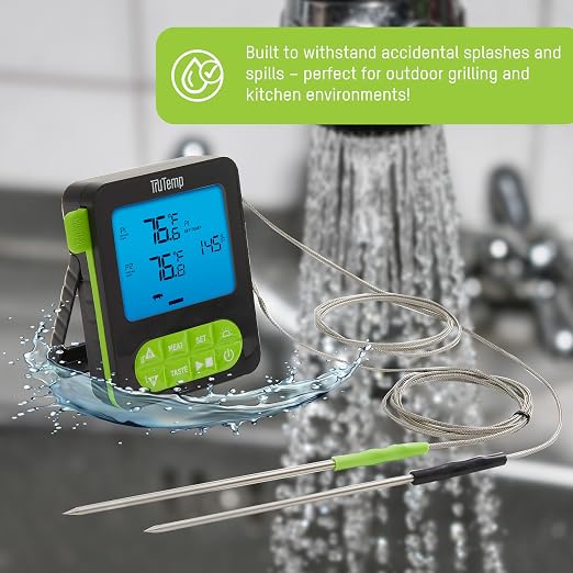 Taylor TruTemp Dual Probe Wired Programmable Meat and Food Thermometer, Digital for Cooking, Monitor Two Dishes with Two Probes for Baking, Grilling, and Roasting, User-Friendly, Backlit, Green