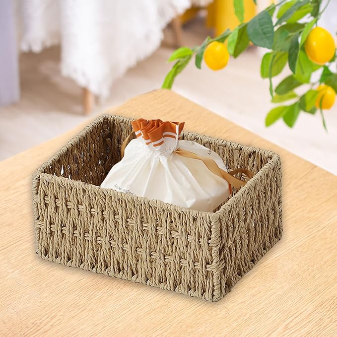 Wicker Storage Basket, Wicker Baskets for Storage for Fruit Vegetables Food Serving, Rattan Basket for Bathroom Living Room Pantry, Woven Baskets for Home Organization and Decoration,Small