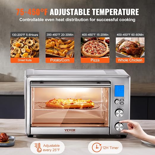 VEVOR Air Fryer Toaster Oven, 28L/29.6Qt Large Capacity 13 in 1 Functional Convection Oven, 1800W 2-Tier Toaster Ovens Countertop Combo with Wire Racks, Pizza Pan, Gloves, Home and Commercial Use