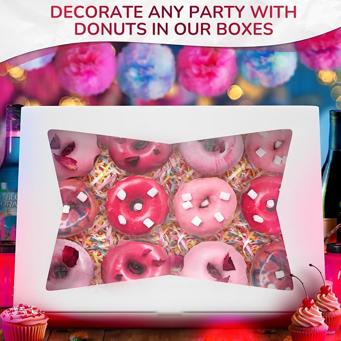 10Pcs Half-Sheet Cake Boxes 19x14x4" - White Bakery Boxes with Window, Pastry and Dessert Box Set for Holiday Desserts Gifts & Presentation, Glossy Flip Top Boxes for Cakes, Cupcakes, Cookies & Donuts