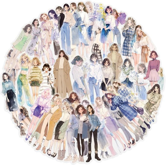 Fashion Girl Stickers for Girls and Woman, 50PCS PET Transparent Waterproof Stickers Pack for Water Bottles,Laptop,Scrapbook, Trend Themed Party Decorations