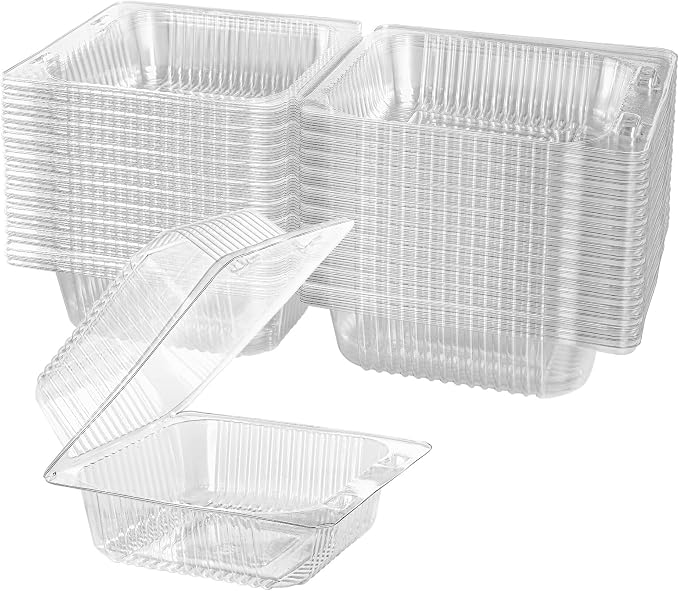 Axe Sickle 200 Count Clear Plastic Hinged Take Out Containers Clamshell Takeout Tray Food Clamshell Containers Outside Diameter for Dessert, Snacksetc, Cakes Slice, Cookies, Salads