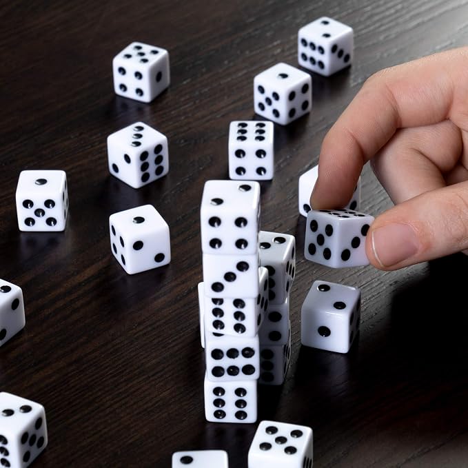 Brybelly Bulk Dice for Board Games, Casino Games & Tabletop RPGs - D6 Standard 16mm Game Dice Pack - White, 100 Count