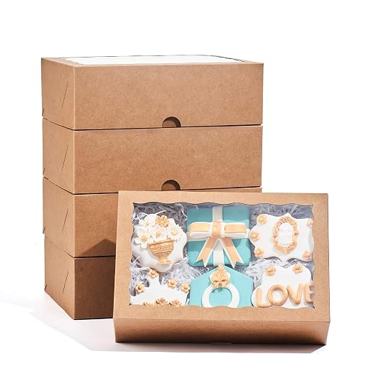 25PCS10 x 7 x 2.5 inches One Piece Professional Strawberry Boxes, Cookie Boxes, Natural Kraft Brown Paper Boxes with Display Window