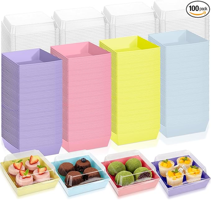 Vesici 100 Pcs 5 Inch Small Charcuterie Boxes with Clear Lids Cake Slice Containers Paper Bakery Boxes Disposable Food Containers for Dessert Cookie Sandwich Mini Cake Strawberry