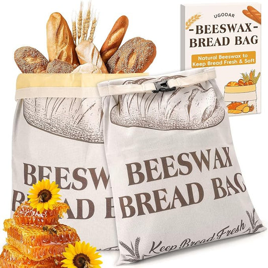 Natural Beeswax Bread Bags for Sourdough and Homemade Bread, Reusable Bread Storage Bags, XL Large Capacity, Freshness Keeping and Freezer Safe, 2 Pack | All Natural Beeswax