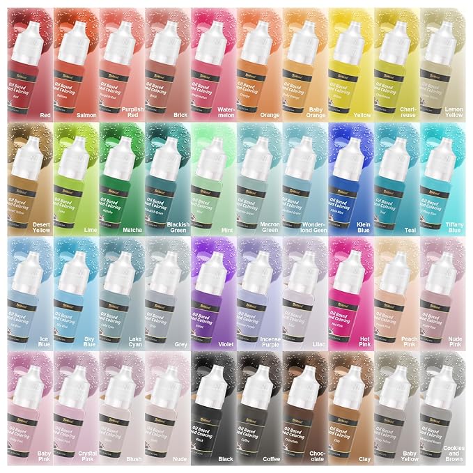 Oil Based Food Coloring for Chocolate, 40 Vivid Food Colors Dye for Baking, Decorating Cakes, Professional Chocolate Food Coloring for Candy Melts, Fondant, Icing, Frosting (0.21Fl. Oz/Bottle)