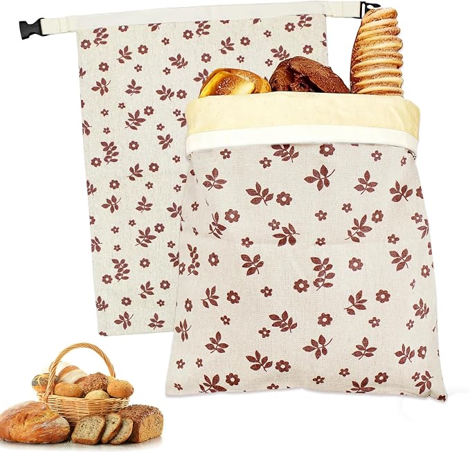 Saicefe 2 Pack Reusable Beeswax Bread Bags for Sourdough & Homemade Bread, Linen Waxed Bags Keeps Fresh Longer XL Food Storage Bags with Beeswax Lining, Freezer Safe, Baking Supplies for Sourdough