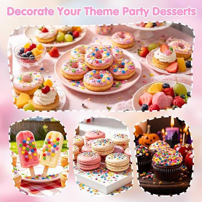 Edible Star Confetti Sprinkles,130g Rainbow Stars Sugar Sprinkle for Cake Decorations,Colorful Pentagram Shape Candy Baking Dessert Toppers,Cupcakes,Cookies,Ice Cream,Donuts,Perfect for Birthday Wedding Celebration Party Decorating Supplies