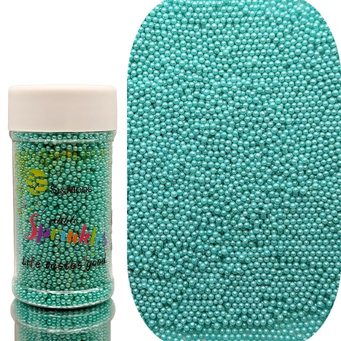 SE Si&Moos Nonpareil Sprinkles, 2mm Teal Mini Edible Pearls Teal Sprinkles for Cake Decorating Halloween Cookie Decorations Wedding Baby Shower Party Christmas Holiday Supplies 3.5 OZ