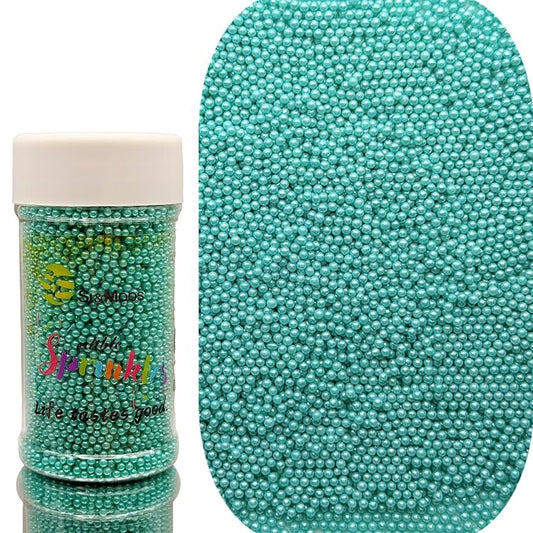 SE Si&Moos Nonpareil Sprinkles, 2mm Teal Mini Edible Pearls Teal Sprinkles for Cake Decorating Halloween Cookie Decorations Wedding Baby Shower Party Christmas Holiday Supplies 3.5 OZ