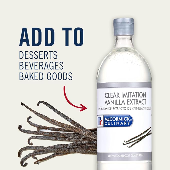McCormick Culinary Clear Imitation Vanilla Extract, 32 fl oz (Pack of 6) - Six 32 Fluid Ounce Bottles of Clear Vanilla Flavoring for Baking, Perfect in Baked Goods, Frostings, Custards and Desserts