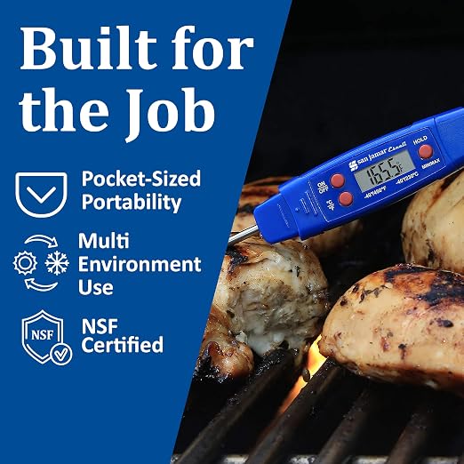 San Jamar Escali IPX7 Waterproof Digital Thermometer – THDGWP -40°F to 450°F Instant Read Digital Thermometer for Cooking, Display Hold Function