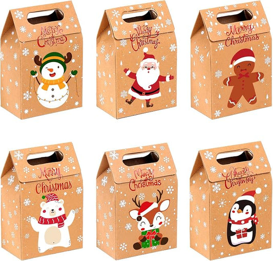 JOICEE Christmas Kraft Paper Gift Boxes 24pcs Xmas Goodies Treat Candy Bags Boxes for Christmas Party Favor