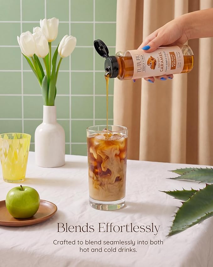 Caramel Agave Simple Syrup for Coffee & Cocktails - Sweetened with Organic Agave Nectar - Infused with Real Sea Salt - 13.5 oz
