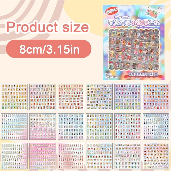 2000+ Cute Mini Sticker Pack, 36 Sheets Tiny Food & Snack Stickers,5mm Transparent Pet Stickers Including Fruits, Drinks, Desserts, Bread, Sushi and More for Journaling, Scrapbooking, DIY Decoration
