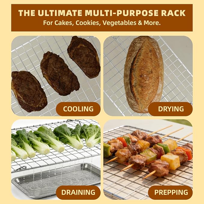 Cooling Rack, 4 Tier Stackable Cooling Racks for Cooking Baking Roasting, Multi-Level Collapsible Cookie Rack for Cakes, Oven Safe & Easy Clean (Silver, 4-Tier)