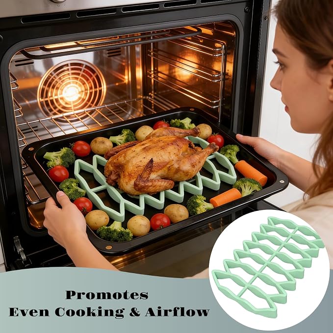 Silicone Roasting Rack, Nonstick Oven Baking & Cooling Rack for Meat, Fish, Vegetables - Heat Resistant, Dishwasher Safe Air Fryer Rack for Even Cooking & Easy Clean (2, Gray)