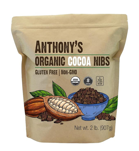 Anthony's Organic Cacao Cocoa Nibs, 2 lb, Criollo Beans, Gluten Free, Non-GMO, Unsweetened