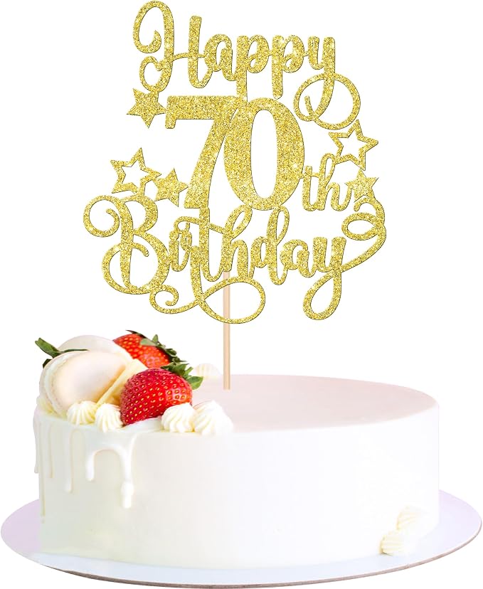 1 PCS Happy 70th Birthday Cake Topper Glitter Cheers to 70 Years Birthday Cake Pick Hello 70 Fabulous Cake Decoration for Happy 70th Birthday Anniversary Party Decorations Supplies Gold