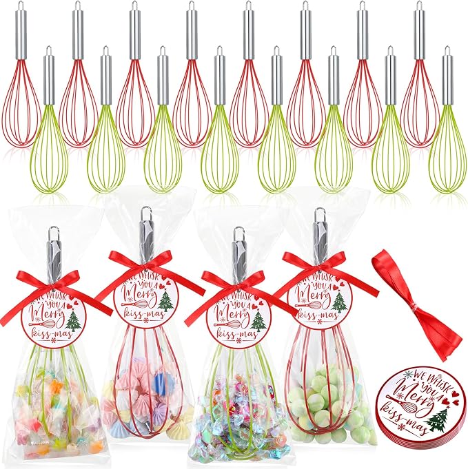 FoldTier 16 Sets 12 Inch Whisks Bulk DIY Fillable Whisk Gifts Colored Silicone Whisks for Cooking Heat Resistant Egg Beaters for Candy Holder Party Favors