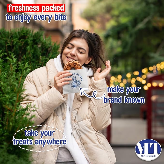 MT Products Custom Printed Small White Paper Bags 6" x 6.5 - Personalized Disposable White Cookie Bags