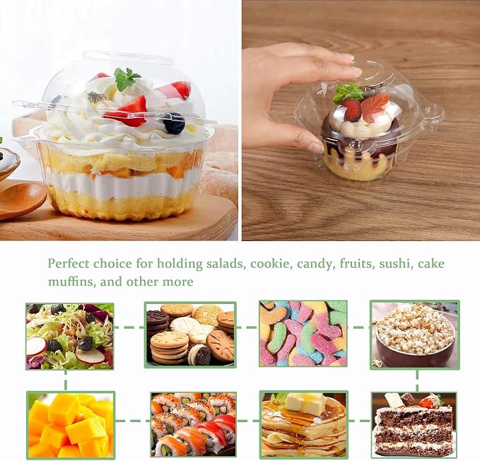 50Pcs Clear Cupcake Holders, Disposable Donut Puff Round Plastic Box Muffin Cupcake Containers with Dome Lids for Wedding Birthday Parties Supplies (50pcs)