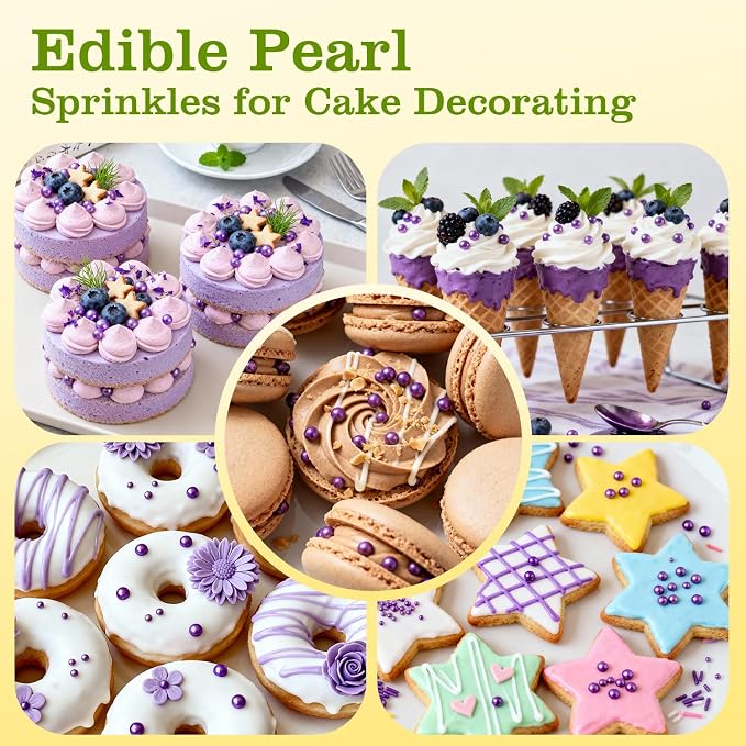 Purple Sprinkles for Cake Decorating, 110g/3.88oz Purple Pearl Sprinkles 4 Sizes Mix for Cake Cupcake Cookie Baking Donuts Ice Cream Toppings