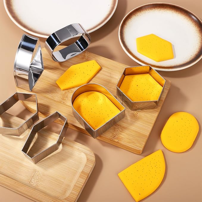 6pcs Geometric Plaque Cookie Cutter, 6 Styles Plaque Biscuit DIY Baking Cookie Cutter Shape Set Kitchen Utensil for Making Biscuit Bread Dough Dessert Mold