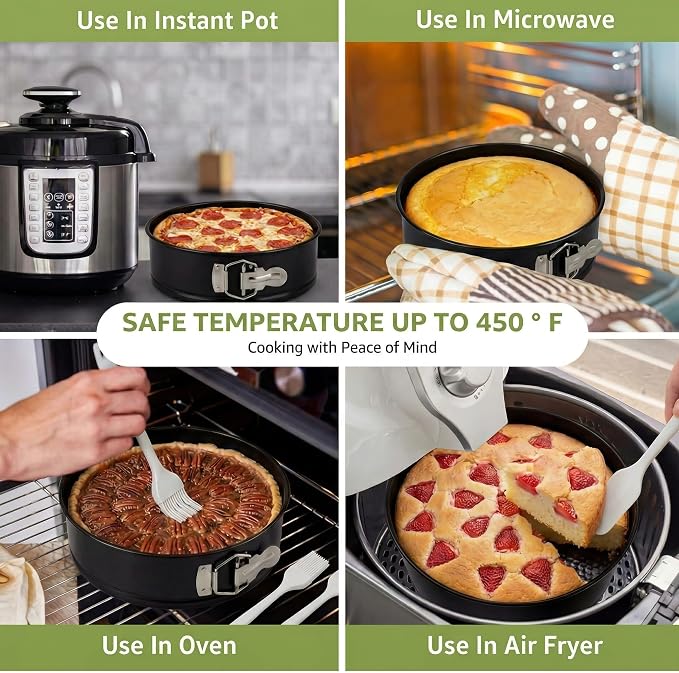 9 Inch Springform Pan, 4mm Thick Carbon Steel Cheesecake Pan with Removable Bottom, Leakproof Non-Stick Cake Pan for Baking, Includes Silicone Oil Brush & Scraper, Oven Safe to 450°F