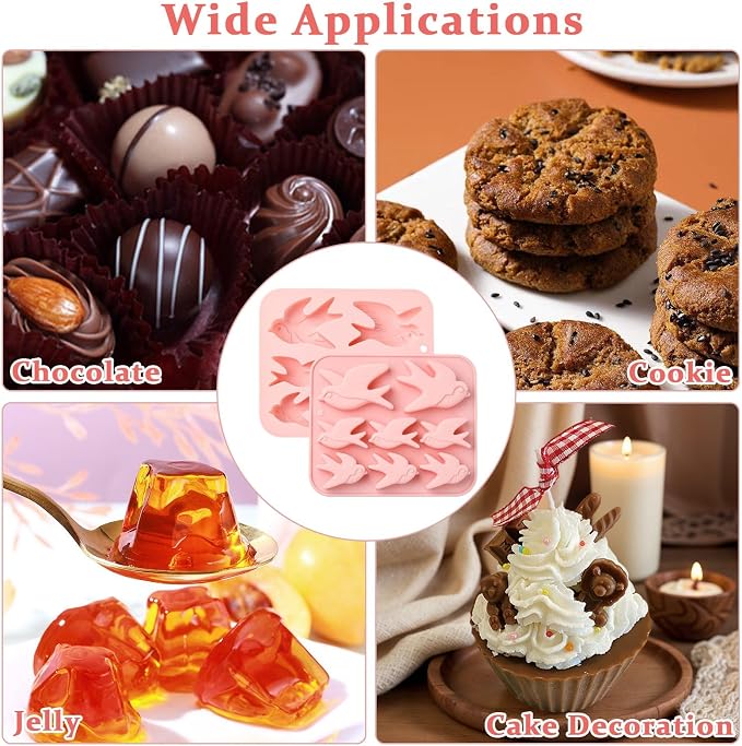 Ipotkitt 2pcs Pink Swallow Shaped Silicone Candy Molds Bird Animal Gummy Molds for Jelly Fondant Chocolate Candy Ice Cake DIY Crafts Keto Fat Bomb
