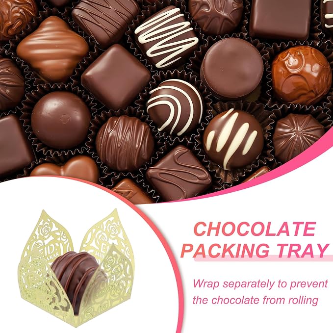 uxcell 25 PCS Truffle Wrappers 0.43x0.43 Inch Square Cupcake Liners Baking Wrappers Hollow Out Paper Dessert Cups for Wedding Birthday Light Yellow