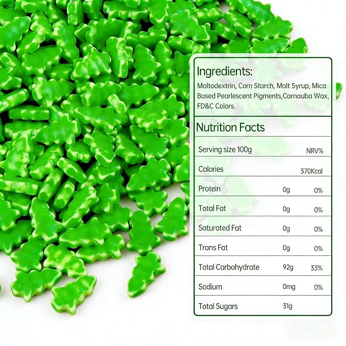 Edible Green Sprinkles, Green Tree Sugar Sprinkles for Cake Decorating, Cupcake Toppers, Cookies, Edible Baking Cake Decorations, Easter Party Holiday Supplies, 180g/6.35oz