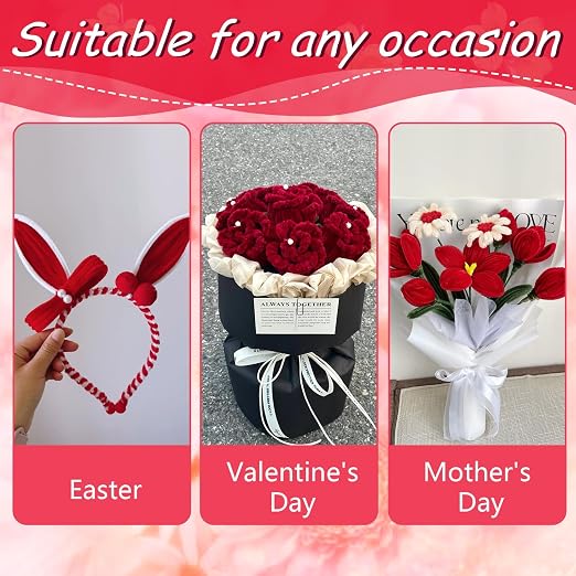 600pcs Red Pipe Cleaners Bulk and 300pcs Pompoms - Fluffy Fuzzy Wire, Pastel Pom Poms Chenille Stems for Arts & Crafts, Ideal for Making Flowers Animal Thanksgiving Christmas Party Supplies