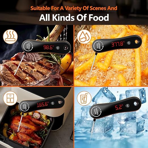 Paysean Meat Thermometer Digital Instant Read IP67 Waterproof for Cooking | Accurate Temperature Auto Rotating Backlit Display Ease Of Use for Grilling, BBQ, Candy