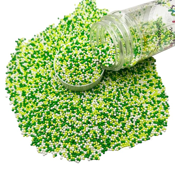 SE Si&Moos St. Patrick's Day Nonpareil Sprinkles, 2mm Green and White Mini Edible Pearls White Green Sprinkles for Cake Decorating Halloween Cake Decorations Wedding Baby Shower Party Christmas Holiday Supplies 3.5 OZ
