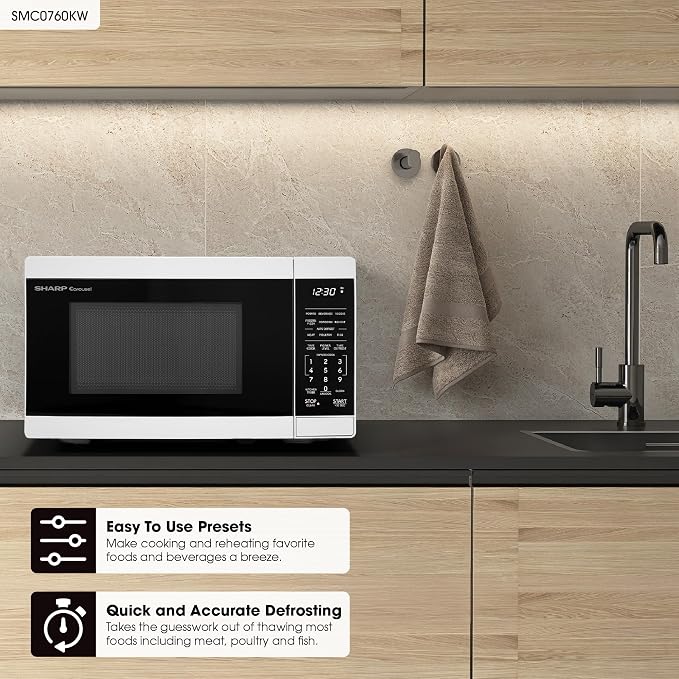 SHARP Compact Countertop Microwave Oven with Removable 10" Carousel Turntable, 700 Watt, 0.7 Cubic Feet, White