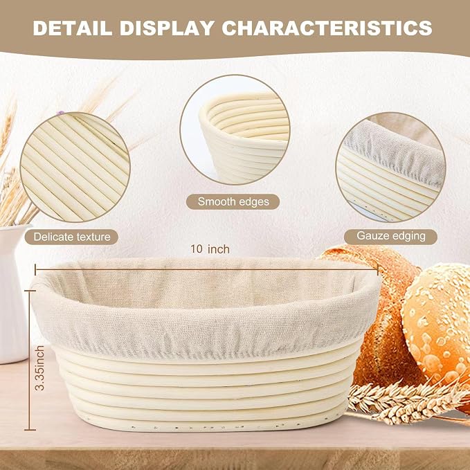 Banneton Bread Proofing Basket, 2 Pack 10 inch Oval Shaped Sourdough Banneton Baskets, Banneton Bread Basket for Sourdough Baking Supplies