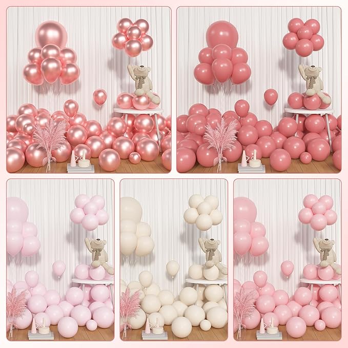 Amandir 153pcs Dusty Pink Balloon Garland Arch Kit, Different Sizes 18 12 10 5 inch Retro Pink Sand White Latex Confetti Balloons for Women Bridal Shower Birthday Party Decorations