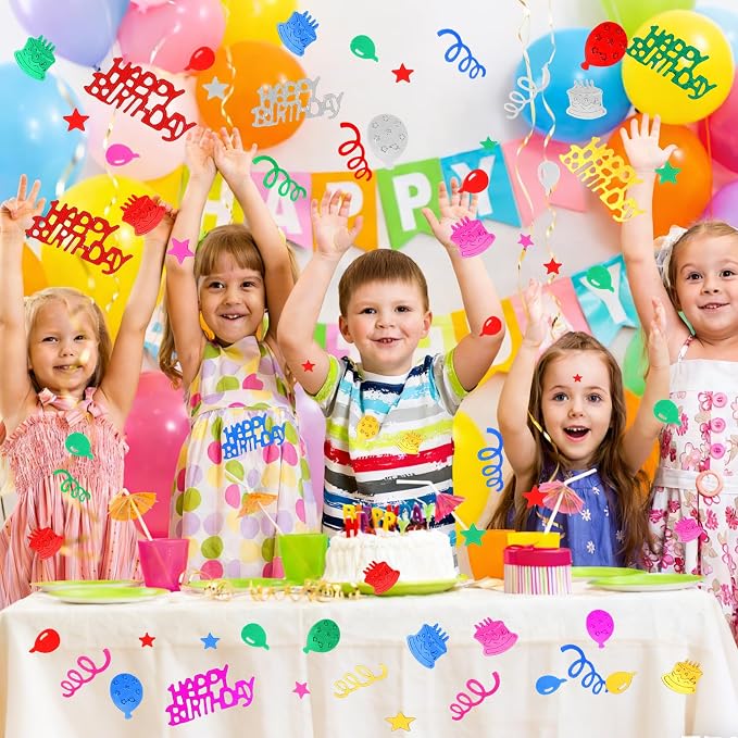 Birthday Confetti, Happy Birthday Party Glitter Table Confetti, 60g Multicolor Metallic Foil Cake Balloon Confettis Sprinkles Table Centerpiece for Baby Shower Party Decorations DIY Arts and Crafting
