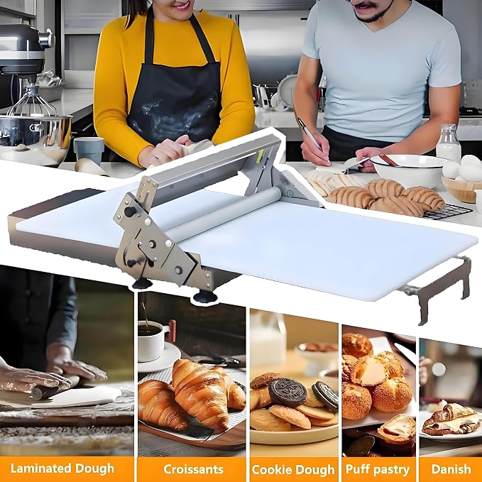 Folding Dough Sheeter, Stainless Steel Manual Dough Sheeter for Thicknesses from 0 to 25 mm, for Croissants, Pizza and Pasta, Pastry and Fondant, for Commercial and Home Use 300