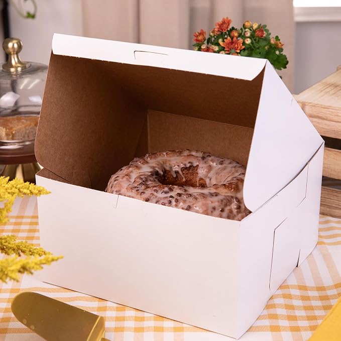SCT 0977 White Non-Window Lock Corner Bakery Box, Recycable, Professional Clean Cake Boxes, Cookie and Pastry Boxes, Bulk Pack, 10" L x 10" W x 5-1/2" H (Case of 100)